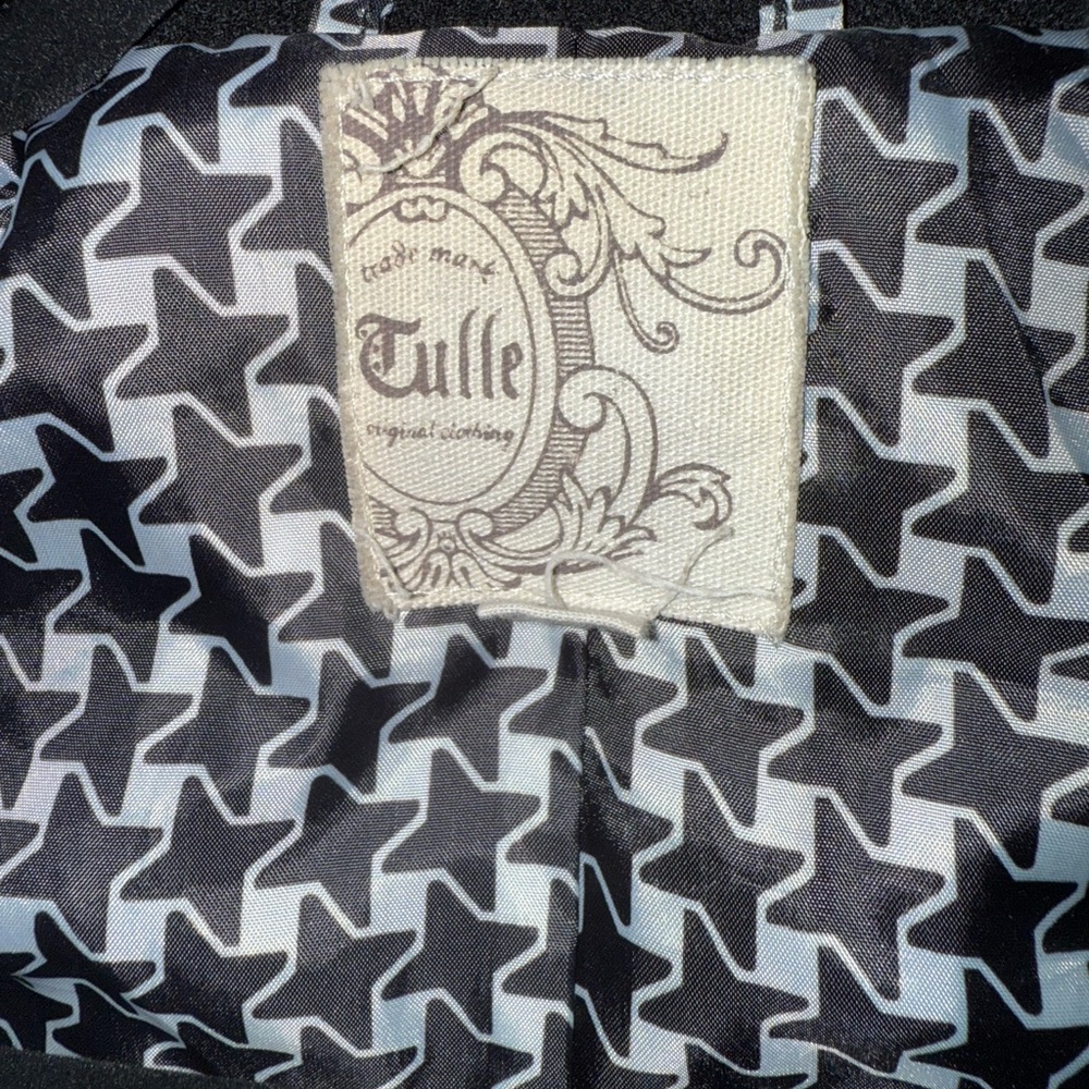 Tulle Black Pea Coat with Patterned Lining - Picture 2 of 6